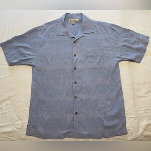 NEW Men’s M Tommy Bahama Light Blue Palm Print Short Sleeve Shirt 100% Silk